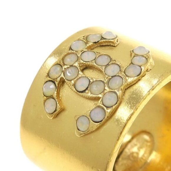 CHANEL CC Logo Rhinestone Band Ring size US6.25 Gold Tone 01A Auth - Picture 4 of 10